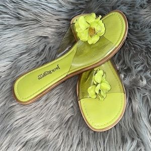 EUC Vintage 1980's Jack Rogers Jackie O Green Floral Slide Sandal Size 10